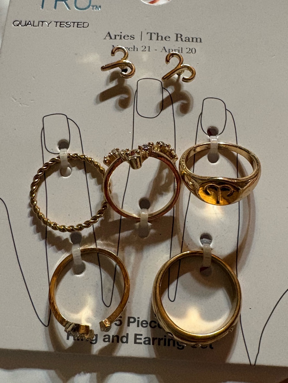 Aries The Ram Gold-Tone Zodiac Ring and Earring Set